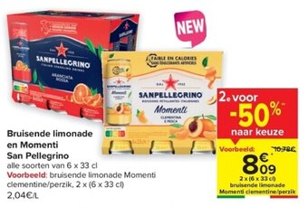 Carrefour Bruisende limonade en Momenti San Pellegrino aanbieding