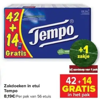 Carrefour Zakdoeken in etui Tempo aanbieding