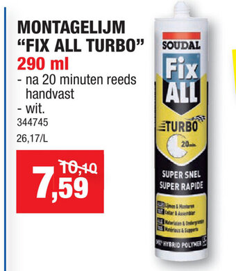 Hubo Montagelijm Fix All Turbo 290ml aanbieding