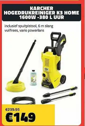 Karcher Hogedrukreiniger K3 Home 1600w -380 L Uur