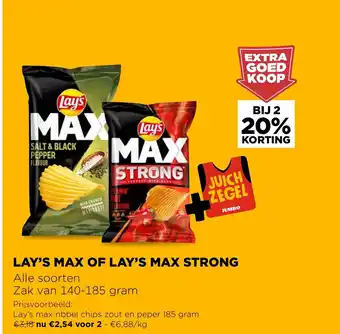 Jumbo Lay's Max of Lay's Max Strong Alle Soorten Zak van 140-185gram aanbieding
