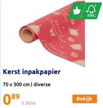 Action Kerst Inpakpapier 70 x 300cm aanbieding