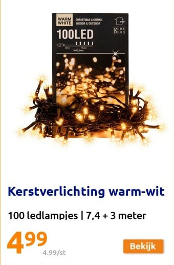 Action Kerstverlichting Warm-Wit 100 Ledlampjes 7.4 + 3meter aanbieding