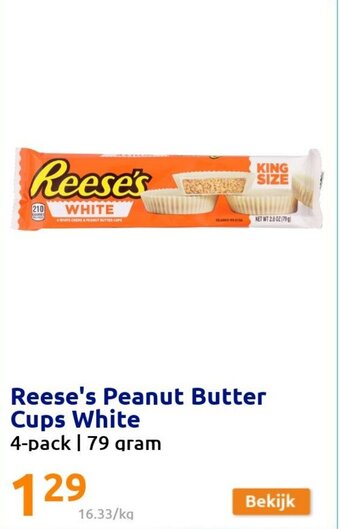 Action Reese's Peanut Butter Cups White 4-Pack 79gram aanbieding