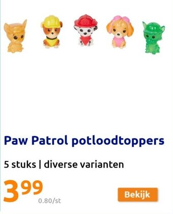 Action Paw Patrol Potloodtoppers 5 Stuks aanbieding