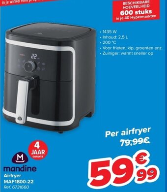 Carrefour Mandine Airfryer MAF1800-22 aanbieding