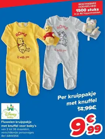Carrefour Fluwelen kruippakje met knuffel voor baby's aanbieding