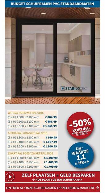 Zelfbouwmarkt Budget schuiframen pvc standaardmaten aanbieding