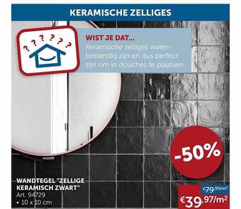 Zelfbouwmarkt Wandtegel zellige keramisch zwart aanbieding