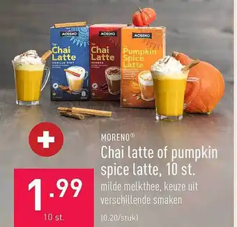 ALDI Moreno chai latte of pumpkin spice latte, 10 st aanbieding