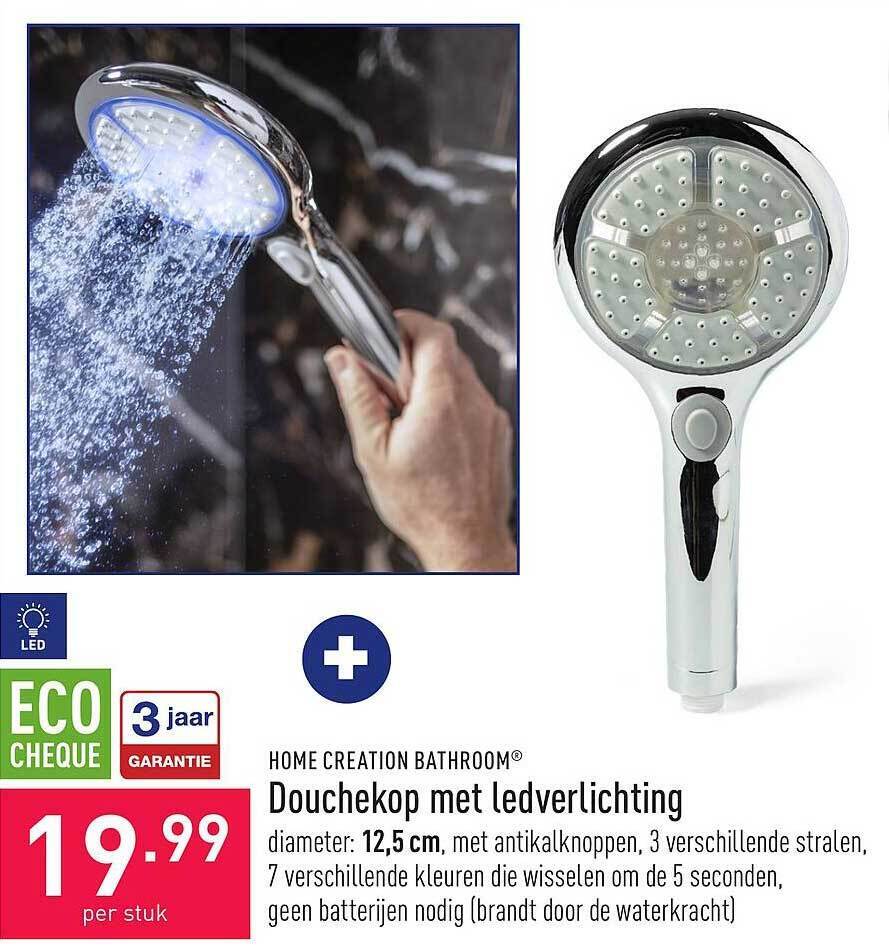 Home creation bathroom douchekop met ledverlichting promotie bij ALDI