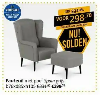 YGO Fauteuil met poef spain grijs aanbieding