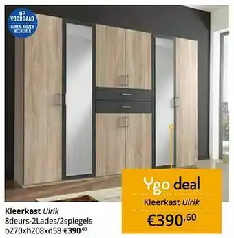 YGO Kleerkast ulrik 8deurs-2lades-2spiegels aanbieding