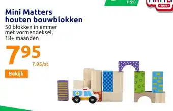 Action Mini Mattters Houten Bouwblokken 50 Blokken in Emmer met Vormendeksel aanbieding