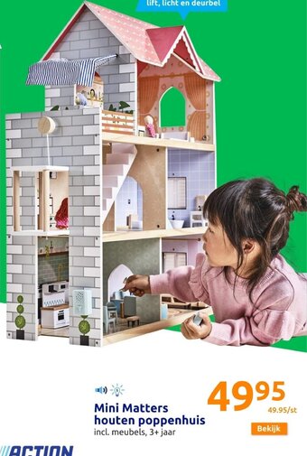 Action Mini Matters Houten Poppenhuis aanbieding