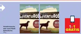 Carrefour Hondensnacks met rund filetti adventuros aanbieding