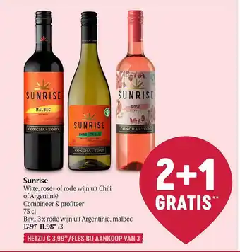 Delhaize Sunrise witte, rosé of rode wijn uit chili of argentiniё aanbieding