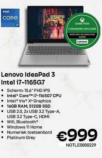 CompuDeals Lenovo ideapad 3 intel i71165g7 aanbieding