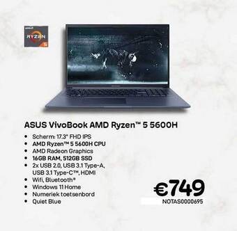 CompuDeals Asus vivobook amd ryzen 5 5600h aanbieding