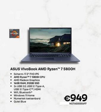 CompuDeals Asus vivobook amd ryzen 7 5800h aanbieding