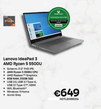 CompuDeals Lenovo ideapad 3 amd ryzen 5 5500u aanbieding