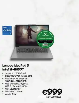 CompuDeals Lenovo ideapad 3 intel i71165g7 aanbieding