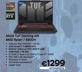 CompuDeals Asus tuf gaming a15 amd ryzen 7 6800h aanbieding