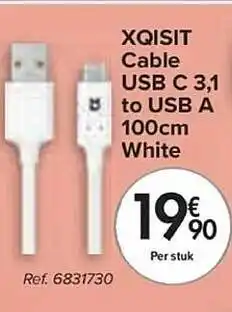 Carrefour Xqisit cable usb c 3,1 to usb a 100cm white aanbieding