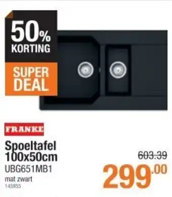 Franke Spoeltafel 100x50cm UBG651MB1 mat zwart 145955