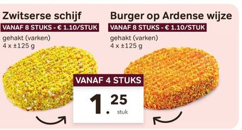 Bon Ap Zwitserse schijf gehakt (varken) 4 x 125g aanbieding