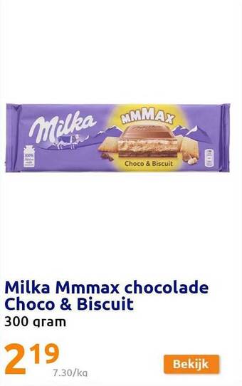 Action Milka mmmax chocolade choco & biscuit aanbieding