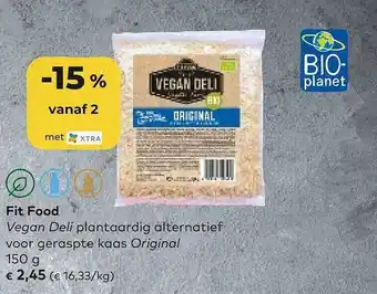 Bio Planet Fit food vegan deli plantaardig alternatief voor geraspte kaas original aanbieding