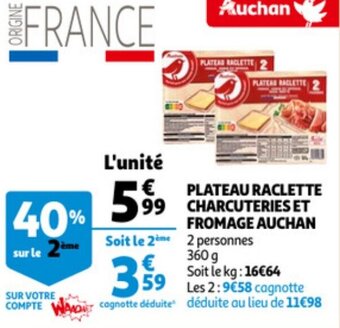 Auchan Plateau Raclette Charcuteries et Fromage Auchan 360g aanbieding