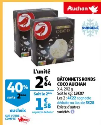 Auchan Batonnets Ronds Coco Auchan x4 , 202g aanbieding