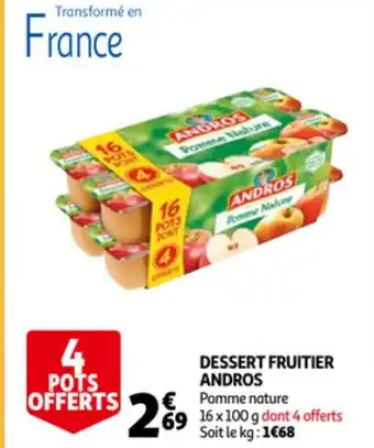 Auchan Dessert Fruitier Andros Pomme Nature 16 x 100g aanbieding