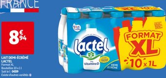 Auchan Lactel Lait Demi-Ecreme 10 x 1L aanbieding