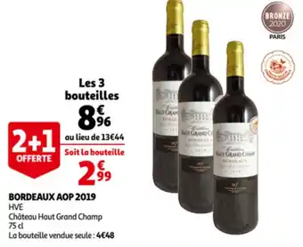 Auchan Bordeaux AOP 2019 HVE Chateau Haut Grand Champ 75cl Les 3 Bouteilles 2+1 Offert aanbieding