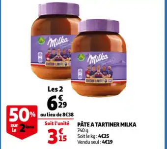 Auchan Milka Pate a Tartiner 740g Les 2 aanbieding
