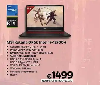 CompuDeals Msi katana gf66 intel i7-12700h aanbieding