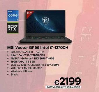 CompuDeals Msi vector gp66 intel i7-12700h aanbieding