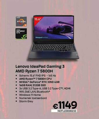 CompuDeals Lenovo ideapad gaming 3 amd ryzen 7 5800h aanbieding