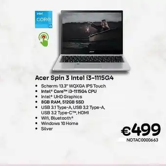 CompuDeals Acer spin 3 intel i3-1115g4 aanbieding