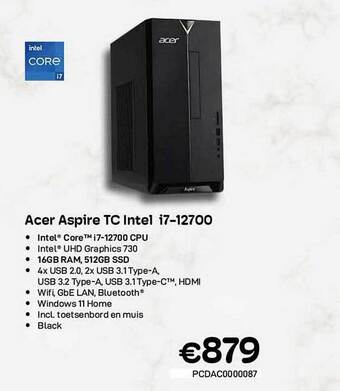 CompuDeals Acer aspire tc intel i712700 aanbieding