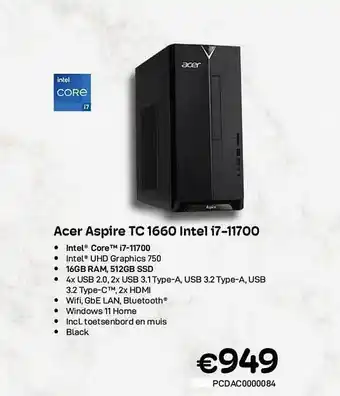 CompuDeals Acer aspire tc 1660 intel i711700 aanbieding