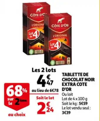 Auchan Cote D'Or Tablettes De Chocolat Noir Extra 4 x 100g aanbieding