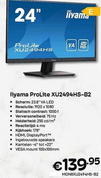 CompuDeals Iiyama prolite xu2494hs-b2 aanbieding