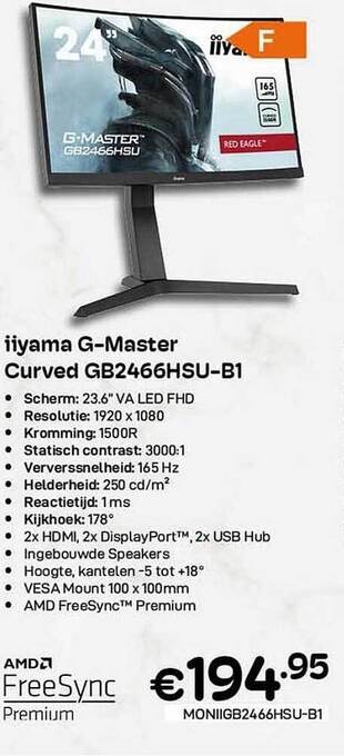 CompuDeals Iiyama g-master curved gb2466hsu-b1 aanbieding