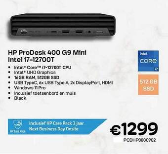 CompuDeals Hp prodesk 400 g9 mini intel i7-12700t aanbieding
