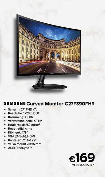 CompuDeals Samsung curved monitor c27f390fhr aanbieding