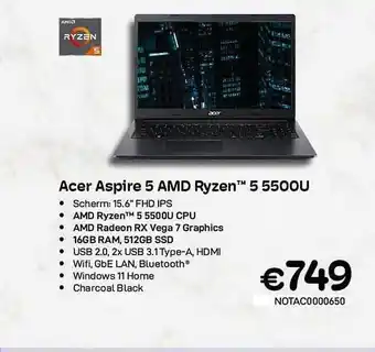 CompuDeals Acer aspire 5 amd ryren 5 5500u aanbieding